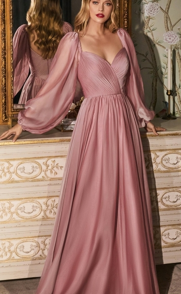 COPY - black,pink, champagne long sleeve a line chiffon gown - Picture 2 of 11